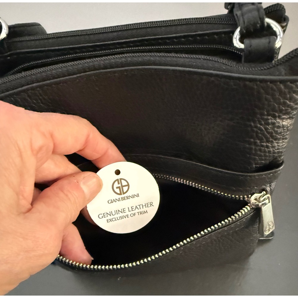 Giani Bernini Softy Core Black Leather Crossbody Silver Hardware Organize Travel - Picture 9 of 11